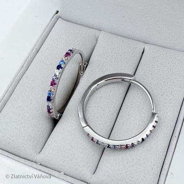 Stříbrné náušnice kroužky s barevnými zirkony